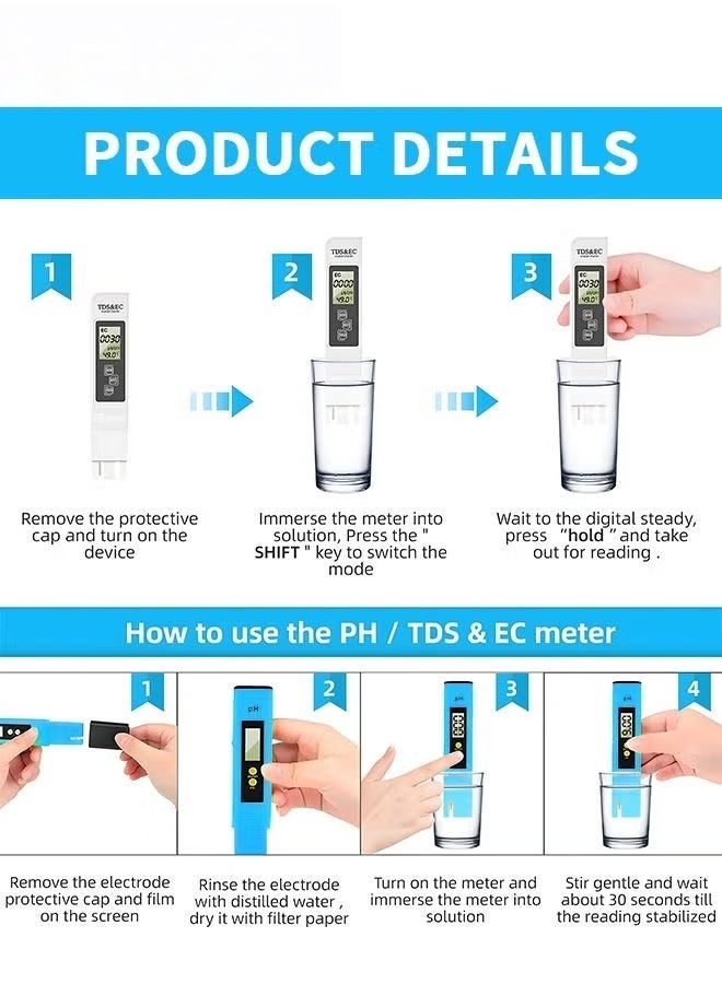 اختبار جودة المياه,عداد PH الرقمي و TDS Meter Combo Kit,اختبار جودة المياه,المعايرة التلقائية,مجموعة مثالية للحوض,حمام سباحة,مياه الشرب,, - Image 4