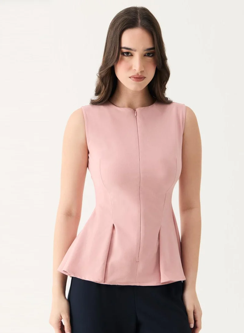 Zigzag Front Open Sleeveless Top - Pink