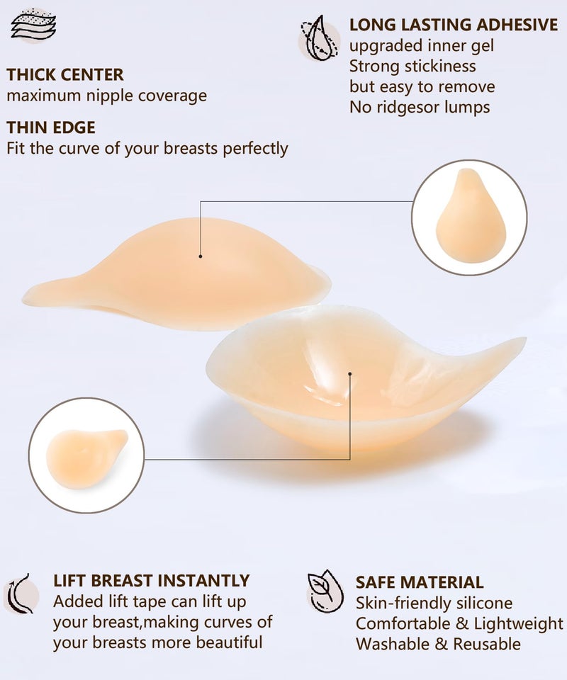 Bontierie Nipple Covers Sticky Push up Bra Added Lift Seamless Ultra-Thin Pasties Women Adhesive Bras Cream - Image 3