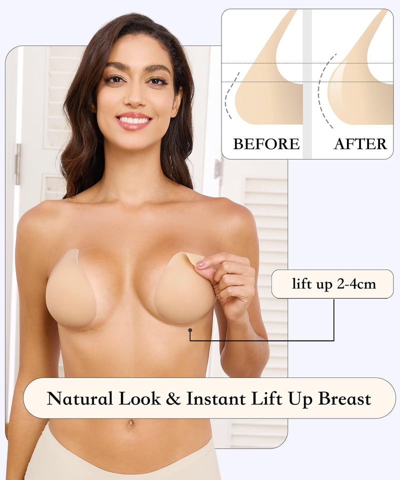 Bontierie Nipple Covers Sticky Push up Bra Added Lift Seamless Ultra-Thin Pasties Women Adhesive Bras Cream - Image 4
