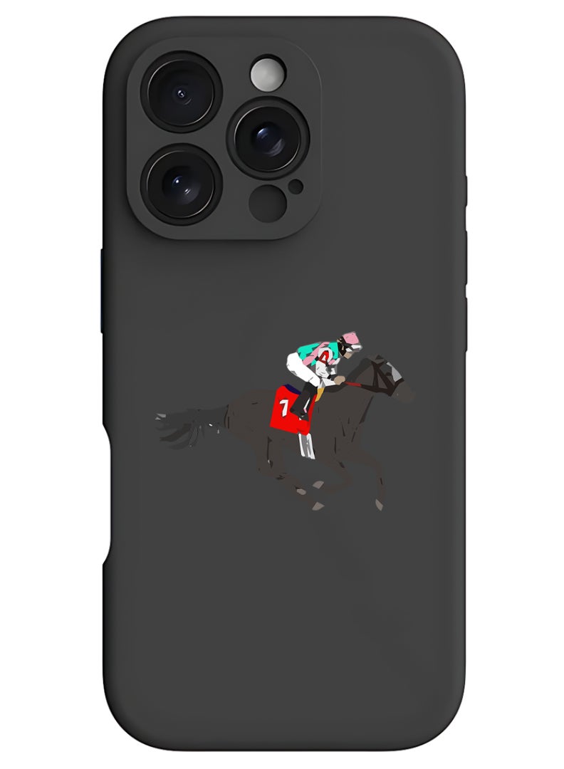 Theodor iPhone 16 Pro Black Protective Slim Fit Case Liquid Silicone Cover with Full Body Protection Anti-Scratch Shockproof Case For iPhone - Horse Riding - Image 1