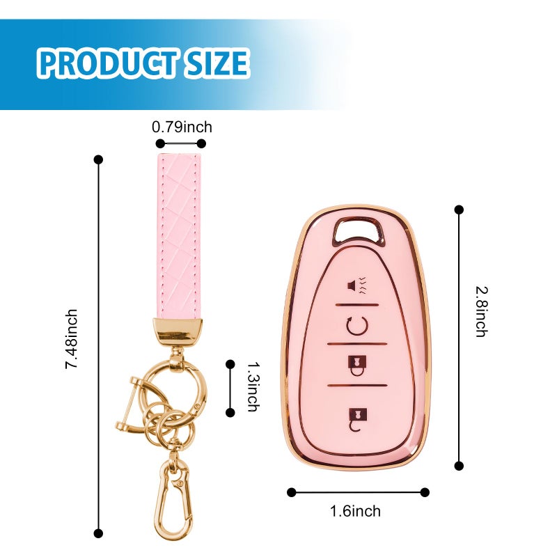 Rislobx Key Fob Cover Fit for Chevy Key, Car Key Case Protector for Volt Bolt Spark Equinox Traverse Trax (4 Buttons Sakura Pink) - Image 3