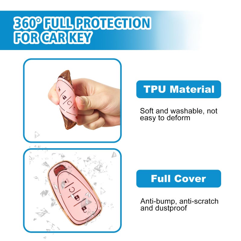Rislobx Key Fob Cover Fit for Chevy Key, Car Key Case Protector for Volt Bolt Spark Equinox Traverse Trax (4 Buttons Sakura Pink) - Image 5