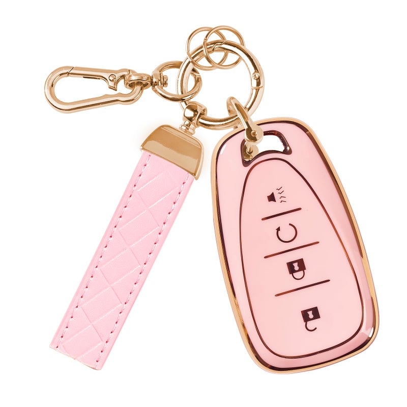 Rislobx Key Fob Cover Fit for Chevy Key, Car Key Case Protector for Volt Bolt Spark Equinox Traverse Trax (4 Buttons Sakura Pink) - Image 1
