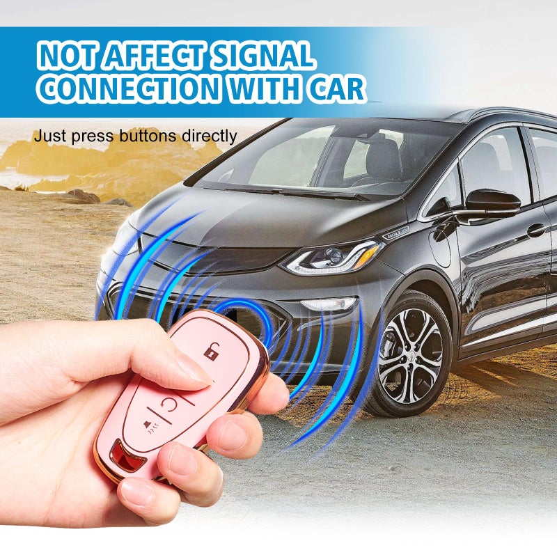 Rislobx Key Fob Cover Fit for Chevy Key, Car Key Case Protector for Volt Bolt Spark Equinox Traverse Trax (4 Buttons Sakura Pink) - Image 4