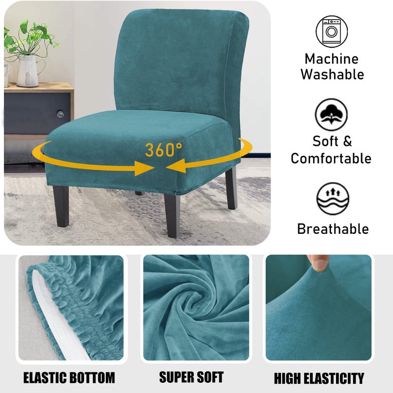 UCCONO Armless Accent Chair Slipcovers, Thick Velvet Slipper Accent Chair Covers for Living Room/Hotel Oversized Big Chairs, Removable Furniture Protector, Machine Washable (Peacock Blue) - Image 3