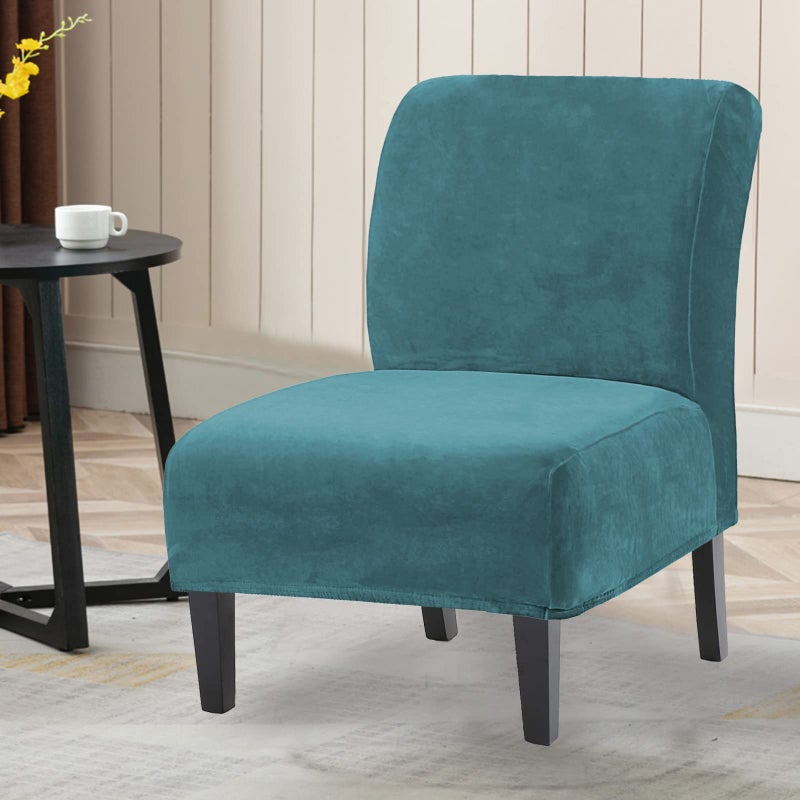 UCCONO Armless Accent Chair Slipcovers, Thick Velvet Slipper Accent Chair Covers for Living Room/Hotel Oversized Big Chairs, Removable Furniture Protector, Machine Washable (Peacock Blue) - Image 2