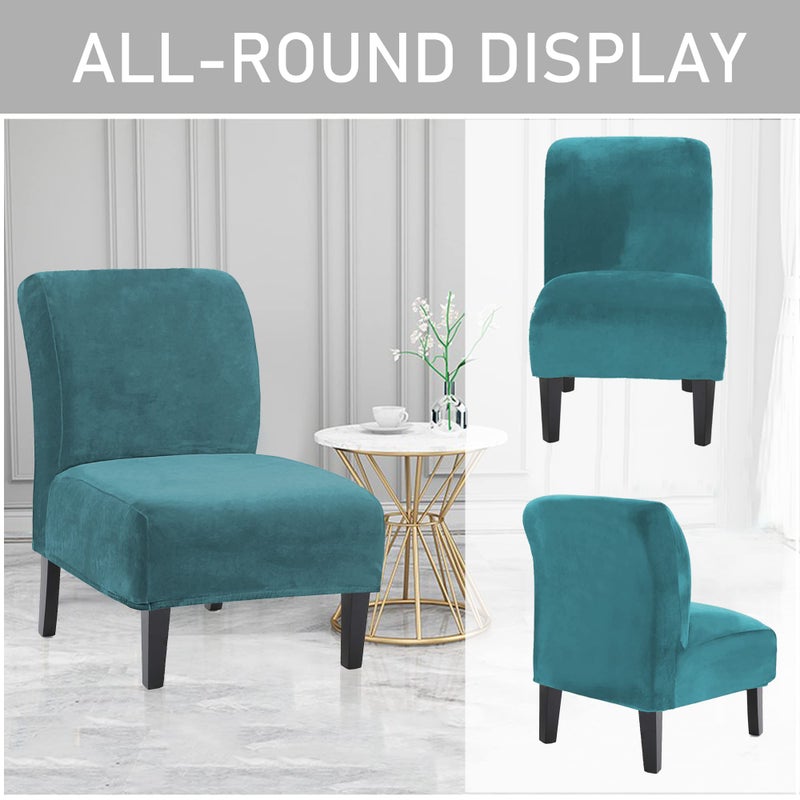 UCCONO Armless Accent Chair Slipcovers, Thick Velvet Slipper Accent Chair Covers for Living Room/Hotel Oversized Big Chairs, Removable Furniture Protector, Machine Washable (Peacock Blue) - Image 4