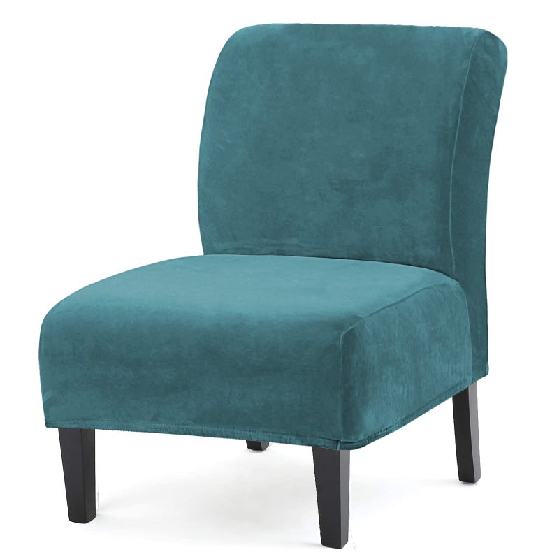 UCCONO Armless Accent Chair Slipcovers, Thick Velvet Slipper Accent Chair Covers for Living Room/Hotel Oversized Big Chairs, Removable Furniture Protector, Machine Washable (Peacock Blue) - Image 1