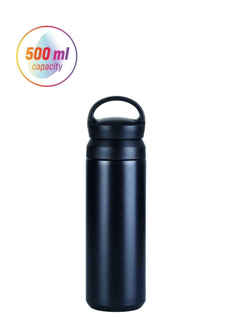 BrainGiggles BrainGiggles Stainless Steel Vacuum 500ml Insulated Thermos Bottle with Easy-to-Carry Hook Anti Scalding Reusable Tumbler Flask Sports Water Bottle for Hiking Biking Students Men Women -Black  - Image 1