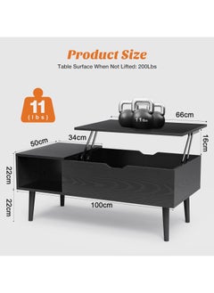Chulovs Chulovs Coffee Table, Lift Top Coffee Tables for Living Room, Office, Small Rising Wooden Dining Center Tables with Storage Shelf and Hidden Compartment, black  - Image 2