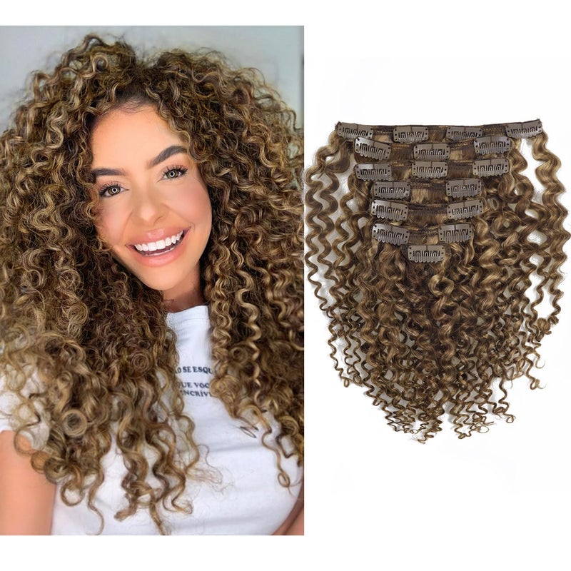 Lacer Clip in Human Hair Extensions Afro Jerry Curly 3B 3C Real Hair Clip in Extensions For Black Women Natural Black Color 100 Brazilian African American Hair Extensions 14 inch Jerry Curly P427