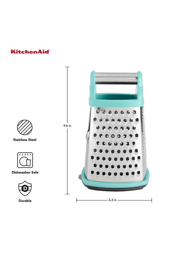 KitchenAid Gourmet 4-Sided Stainless Steel Box Grater for Fine, Medium and Coarse Grate, and Slicing, Detachable 3 Cup Storage Container and Measurment Markings, Dishwasher Safe, 10 inches tall, Aqua - Image 2