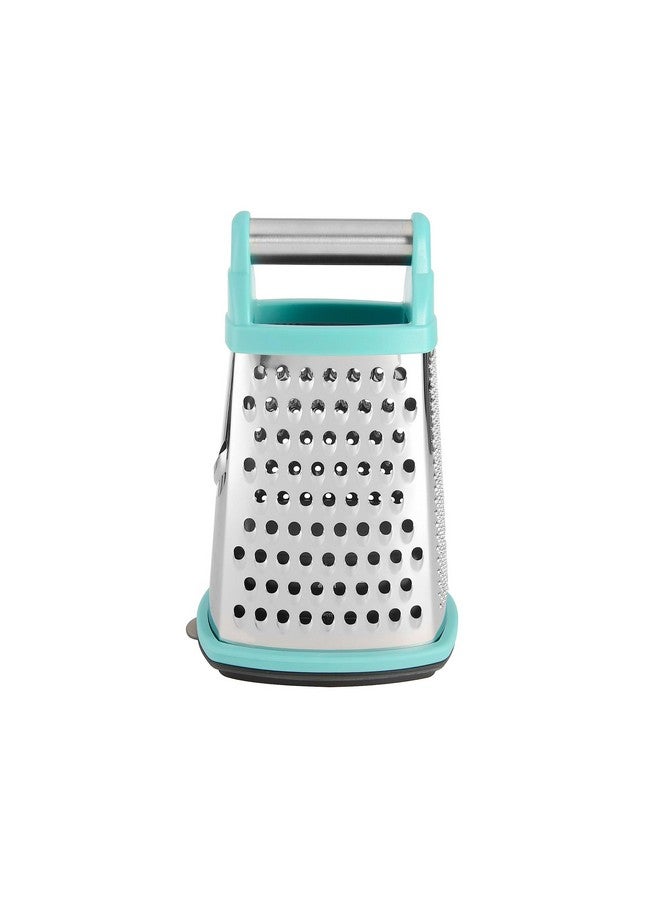 KitchenAid Gourmet 4-Sided Stainless Steel Box Grater for Fine, Medium and Coarse Grate, and Slicing, Detachable 3 Cup Storage Container and Measurment Markings, Dishwasher Safe, 10 inches tall, Aqua - Image 1