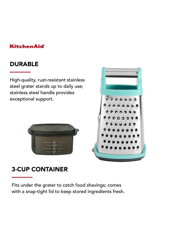 KitchenAid Gourmet 4-Sided Stainless Steel Box Grater for Fine, Medium and Coarse Grate, and Slicing, Detachable 3 Cup Storage Container and Measurment Markings, Dishwasher Safe, 10 inches tall, Aqua - Image 3