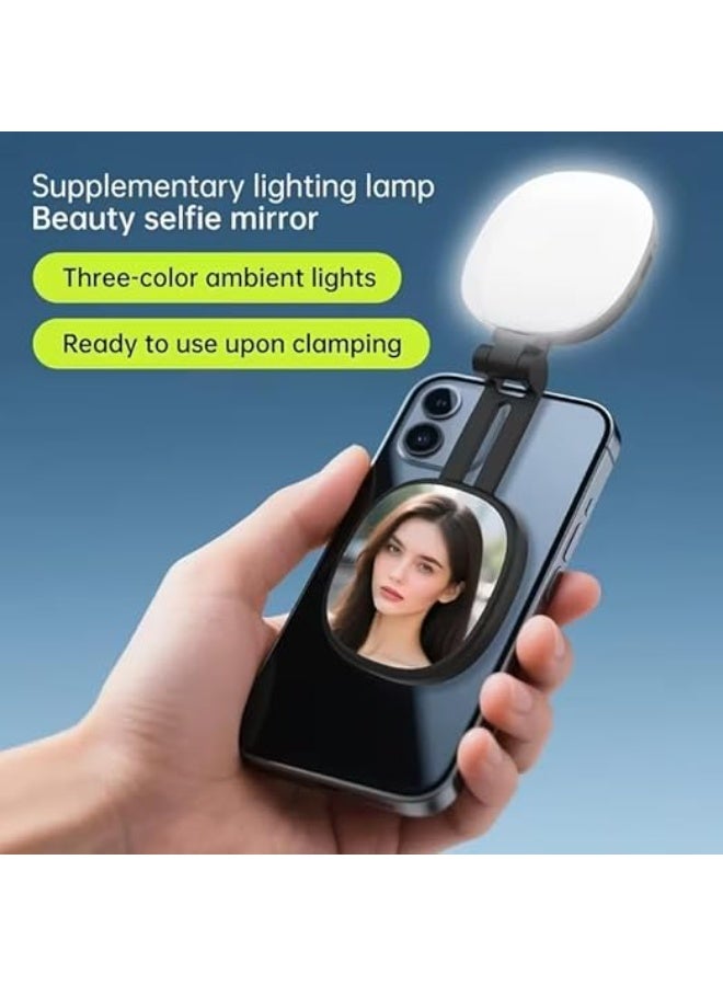 مصباح K04 مغناطيسي محمول مزود بمرآة و3 درجات حرارة لونية، سطوع وطول قابلان للتعديل، حامل هاتف مرفق، مناسب لصور السيلفي والمكياج والإضاءة (وردي) - Image 4