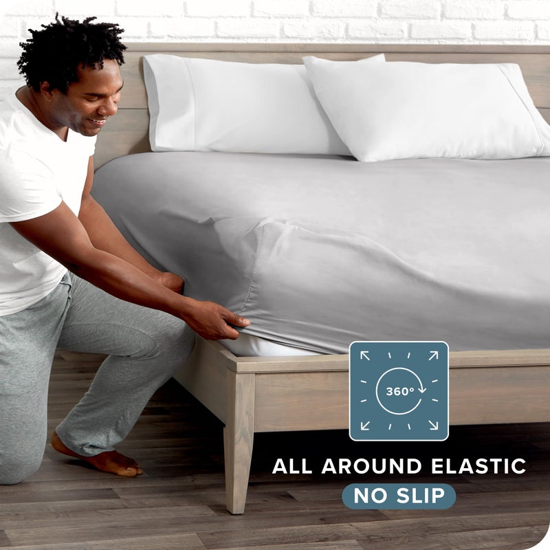 Bare Home Bare Home Fitted Bottom Sheet Twin XL Size - Premium 1800 Microfiber - Ultra-Soft Hotel Luxury - Deep Pocket - Durable and Long Lasting (Twin XL  Light Grey)  - Image 3