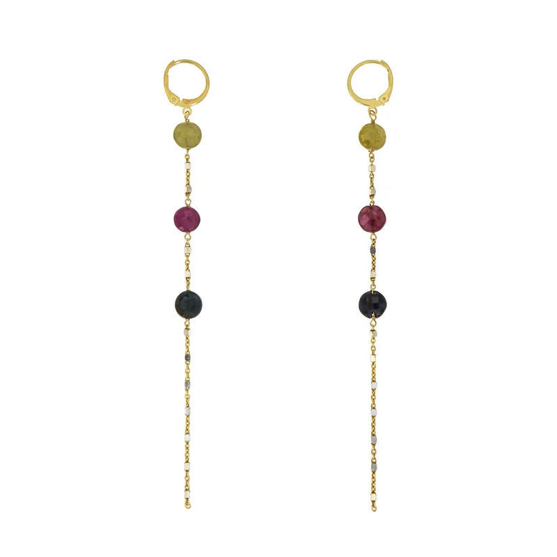 جواندلينا Gold Plated Earrings with Multicolor Sapphire