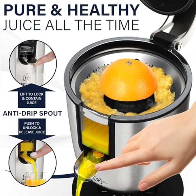 EUROLUX Premium Electric Orange Juicer | Stainless Steel Citrus Squeezer With New Ultra-Powerful Motor and Soft Grip Handle for Effortless Juicing, Auto Shutoff, Dishwasher-safe Parts, Pulp Control - Image 2