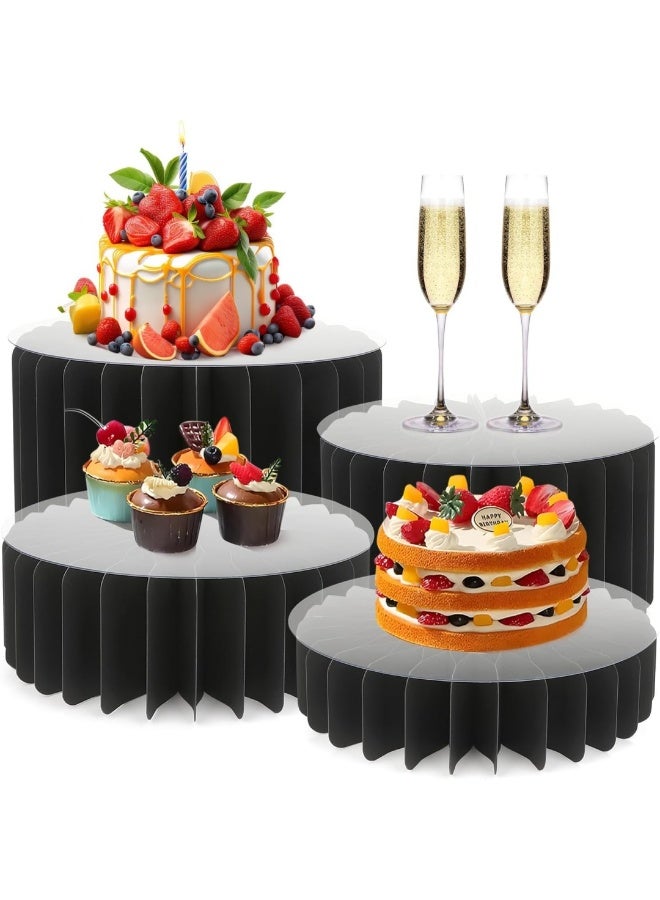 Black Foldable Food Display Risers Food Risers for Buffet Table Tall Cake Stands Cylinder Stands for Party Pedestal Cake Stand Dessert Table Display Set Cupcake Stands Display - Image 1