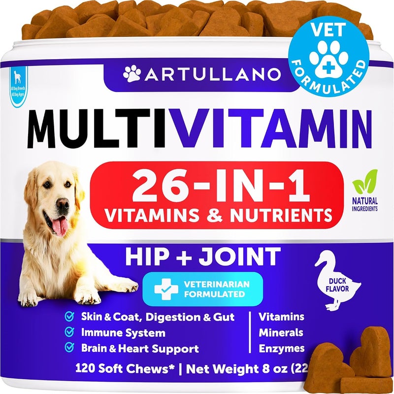 Artullano Dog Multivitamin Chewable with Glucosamine 26 in 1 - Dog Vitamins and Supplements - Senior & Puppy Multivitamin for Dogs - Pet Joint Support Health - Immunity, Mobility, Gut Skin - 120 Chews - Image 1