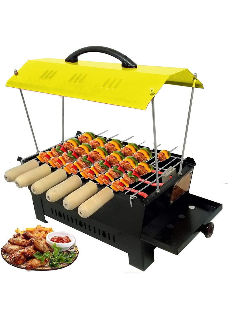 Geico-master Geicomaster Green Hut Shape BBQ Portable Picnic Iron Barbeque Grill with 6 Skewers Wooden Handle 1 Iron Grill Electric Grill  - Image 3
