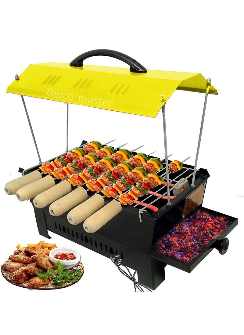 Geico-master Geicomaster Green Hut Shape BBQ Portable Picnic Iron Barbeque Grill with 6 Skewers Wooden Handle 1 Iron Grill Electric Grill  - Image 4
