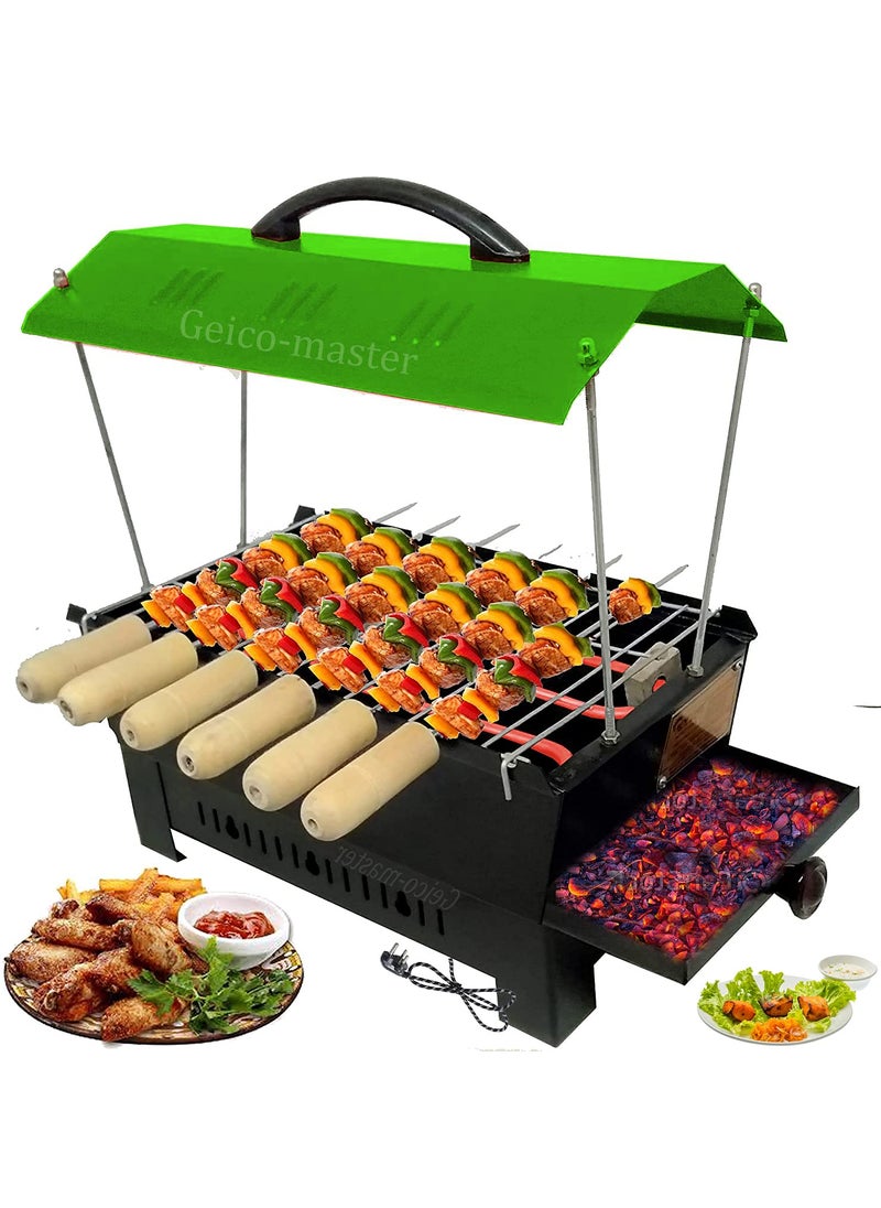 Geico-master Geicomaster Green Hut Shape BBQ Portable Picnic Iron Barbeque Grill with 6 Skewers Wooden Handle 1 Iron Grill Electric Grill  - Image 1