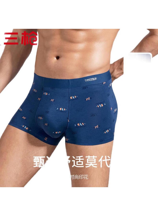 THREEGUN Men'S Modal Antibacterial Inner Crotch Boxer Briefs Casual Breathable Shorts Printed Style - Image 2
