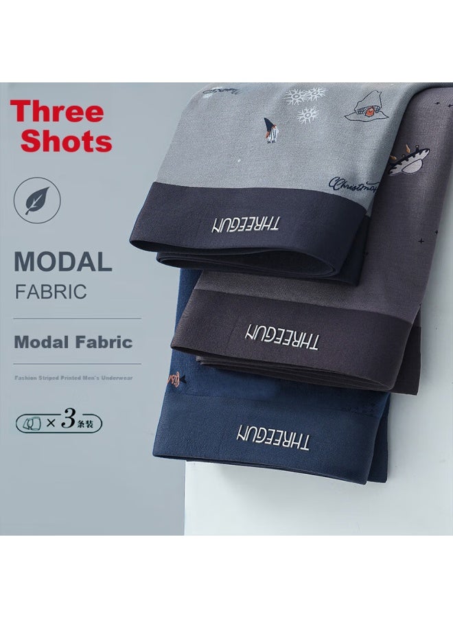Threegun Men's Modal Antibacterial Inner Crotch Boxer Briefs Casual Breathable Shorts Printed Style - Image 2