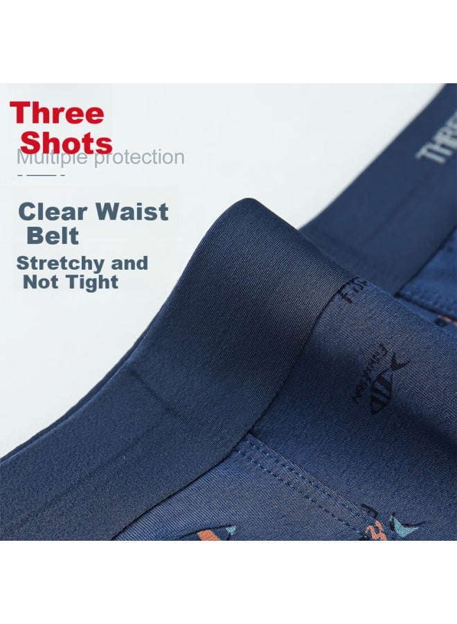 Threegun Men's Modal Antibacterial Inner Crotch Boxer Briefs Casual Breathable Shorts Printed Style - Image 3