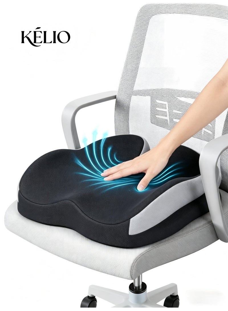 KELIO Reinforced Memory Foam Car Seat Cushion, Ergonomic Pressure Relief Pad, Heightened Driving Seat Cushion for Short People, Non-Slip Washable Cover for Office Chair, Gaming, Wheelchair and Travel - Image 1