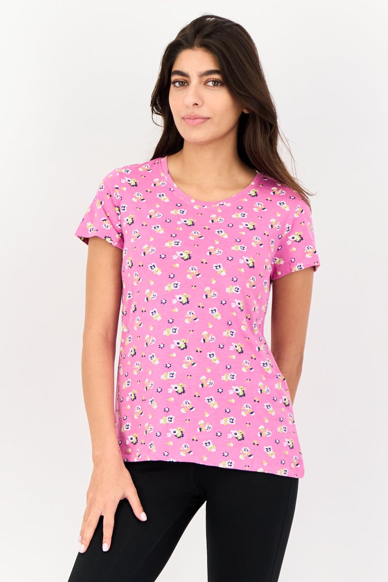 zivame Women 2 Pcs Crew Neck Allover Print Short Sleeve Sleepwear Set, Multicolor - Image 1