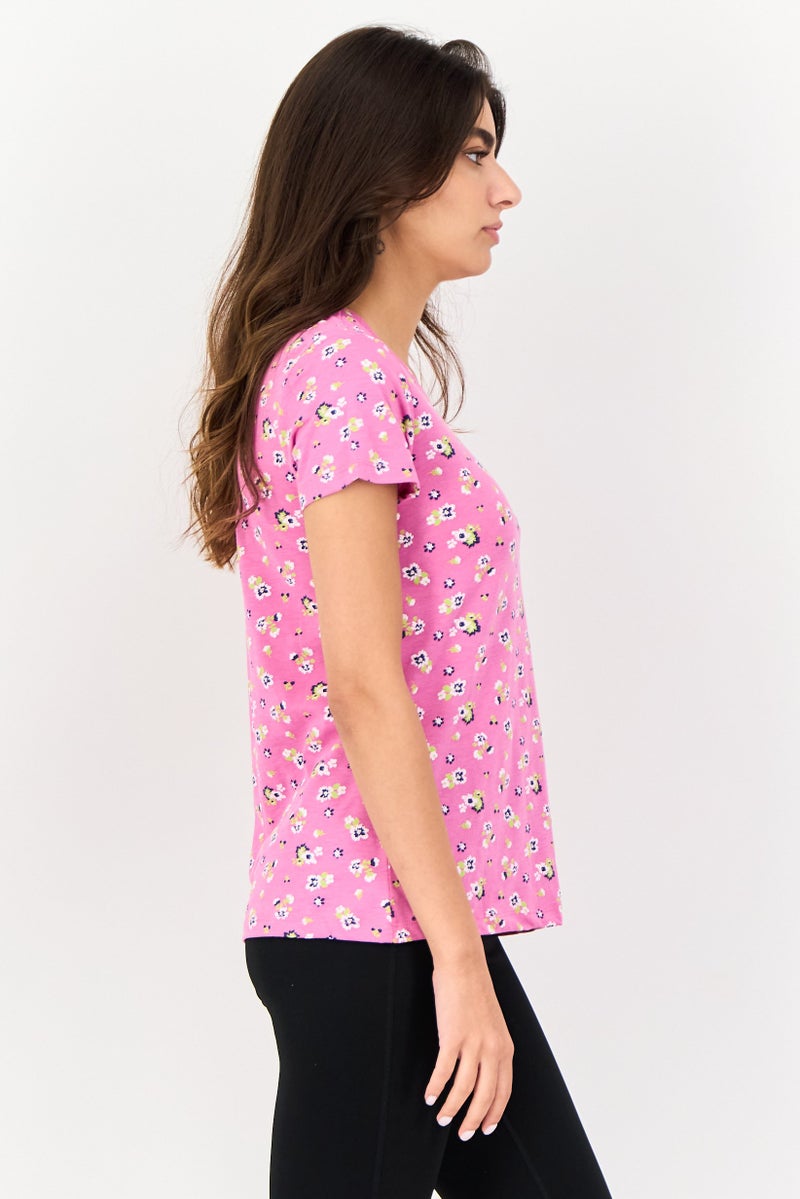 zivame Women 2 Pcs Crew Neck Allover Print Short Sleeve Sleepwear Set, Multicolor - Image 2