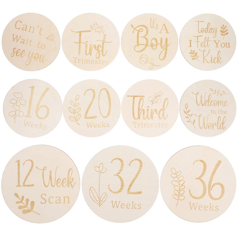 Vaguelly 11pcs Double Sided Wooden Pregnancy Weekly Discs Photo Props - Image 2