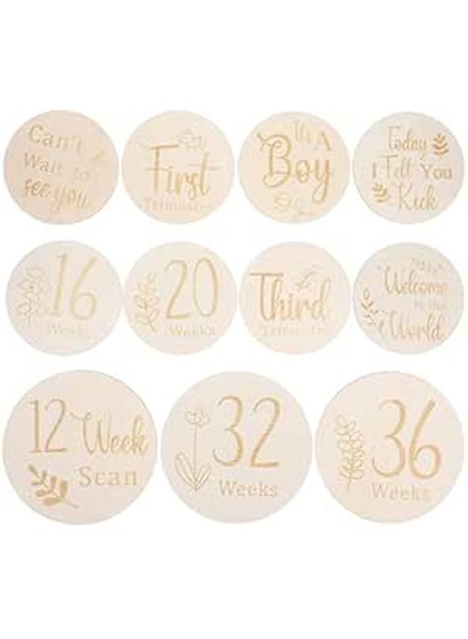 Vaguelly 11pcs Double Sided Wooden Pregnancy Weekly Discs Photo Props - Image 1