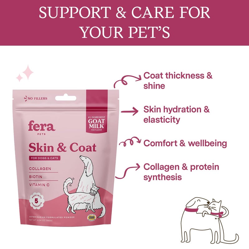 Fera Pets Goat Milk Topper - Cat & Dog Skin and Coat Supplement with Collagen, Biotin & Vitamin C - Helps Maintain Normal Skin Moisture - Promotes a Shiny Coat - for Picky Eaters - 60 TSP - Image 2