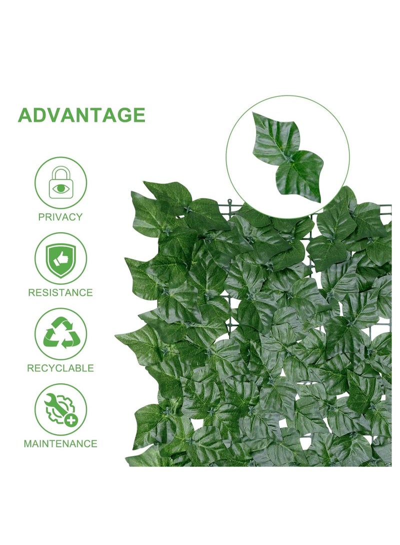 ليفي شاشة سياج الخصوصية الاصطناعية مع ألواح أوراق الشجر الخضراء - لفة سياج لبلاب صناعي محمية من الأشعة فوق البنفسجية للديكور الخارجي والحديقة والشرفة والفناء الخلفي والفناء - جدار سياج تعريشة قابل للتمدد - Image 5