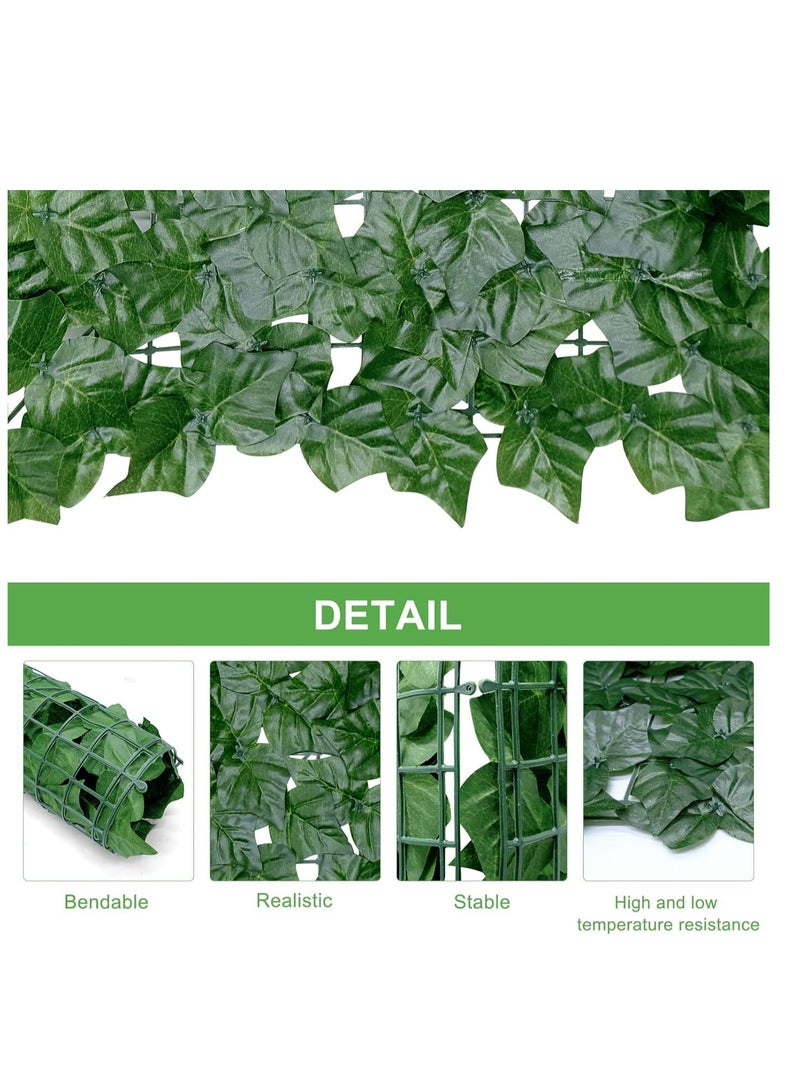 ليفي شاشة سياج الخصوصية الاصطناعية مع ألواح أوراق الشجر الخضراء - لفة سياج لبلاب صناعي محمية من الأشعة فوق البنفسجية للديكور الخارجي والحديقة والشرفة والفناء الخلفي والفناء - جدار سياج تعريشة قابل للتمدد - Image 4