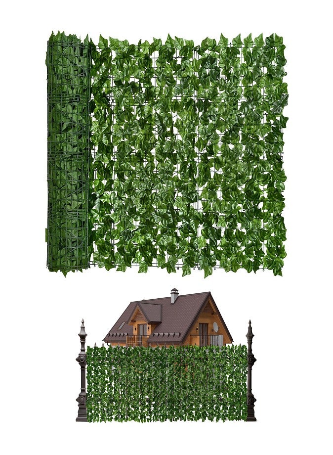 ليفي شاشة سياج الخصوصية الاصطناعية مع ألواح أوراق الشجر الخضراء - لفة سياج لبلاب صناعي محمية من الأشعة فوق البنفسجية للديكور الخارجي والحديقة والشرفة والفناء الخلفي والفناء - جدار سياج تعريشة قابل للتمدد - Image 1