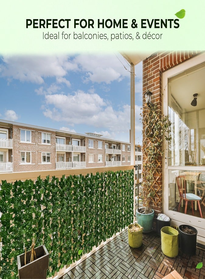 ليفي شاشة سياج الخصوصية الاصطناعية مع ألواح أوراق الشجر الخضراء - لفة سياج لبلاب صناعي محمية من الأشعة فوق البنفسجية للديكور الخارجي والحديقة والشرفة والفناء الخلفي والفناء - جدار سياج تعريشة قابل للتمدد - Image 2