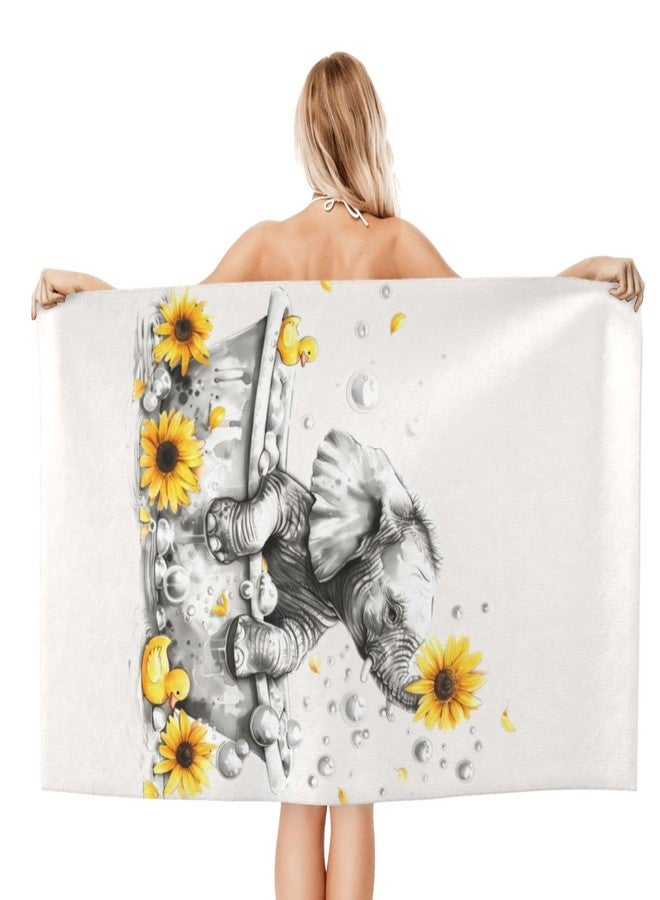 VODRM Cute Elephant Beach Towel, 32x52in Microfiber Quick Dry Gold Bathtub Sunflower White Bath Towels, Soft Lightweight Oversized Sand Free, for Travel Pool Swimming Gym Decor, Gifts - Image 2