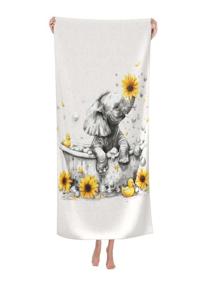 VODRM Cute Elephant Beach Towel, 32x52in Microfiber Quick Dry Gold Bathtub Sunflower White Bath Towels, Soft Lightweight Oversized Sand Free, for Travel Pool Swimming Gym Decor, Gifts - Image 1
