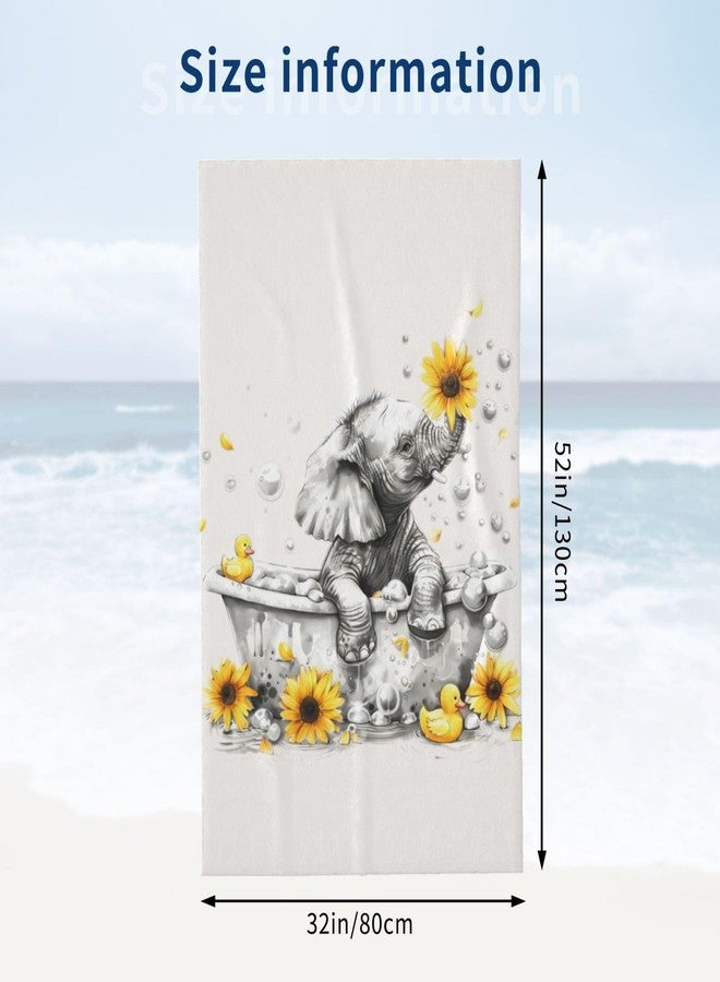 VODRM Cute Elephant Beach Towel, 32x52in Microfiber Quick Dry Gold Bathtub Sunflower White Bath Towels, Soft Lightweight Oversized Sand Free, for Travel Pool Swimming Gym Decor, Gifts - Image 4