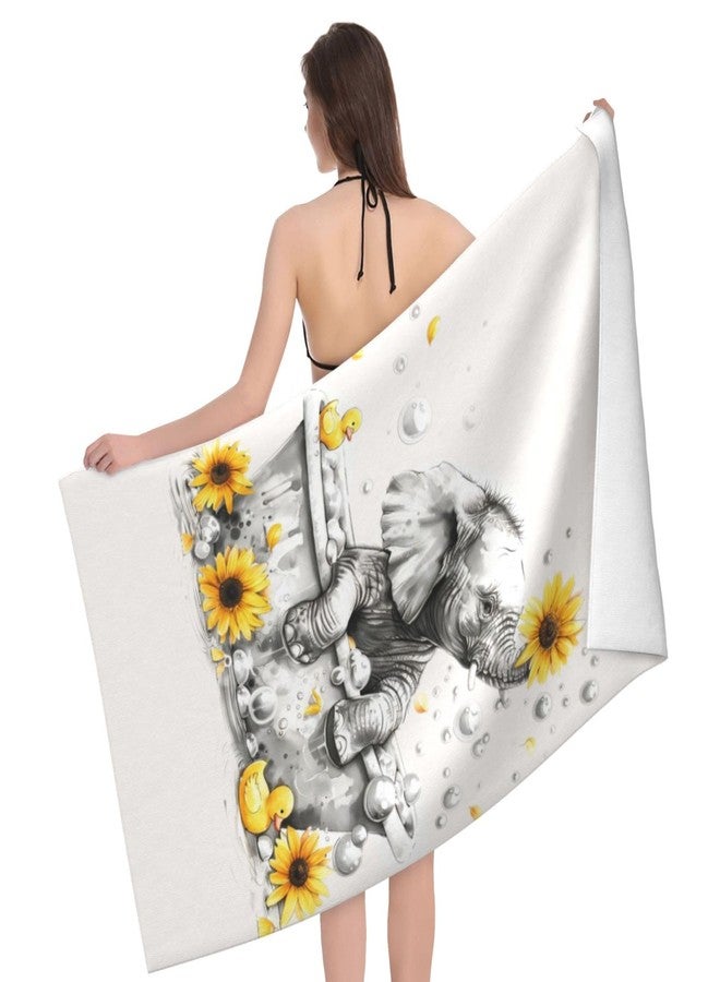 VODRM Cute Elephant Beach Towel, 32x52in Microfiber Quick Dry Gold Bathtub Sunflower White Bath Towels, Soft Lightweight Oversized Sand Free, for Travel Pool Swimming Gym Decor, Gifts - Image 3