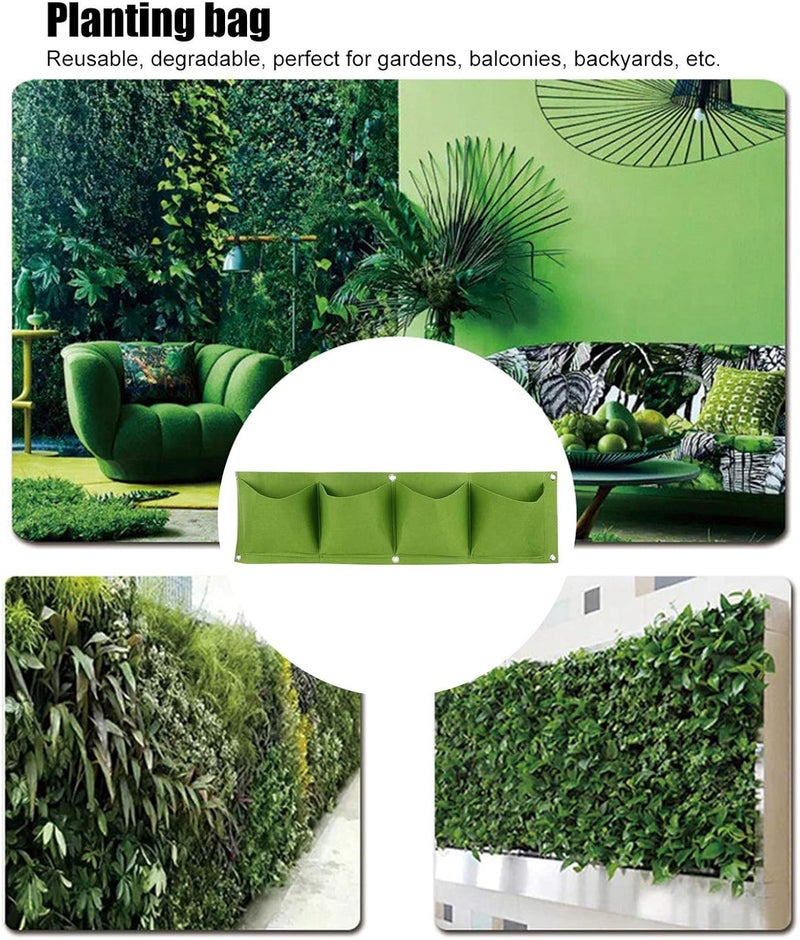 ويوبلز أكياس زراعة النباتات الجدارية، 4 قطع، 4 جيوب، أكياس زراعة النباتات، قابلة لإعادة الاستخدام والتحلل، مصنوعة من اللباد، تُثبت على الحائط (أخضر) - Image 2