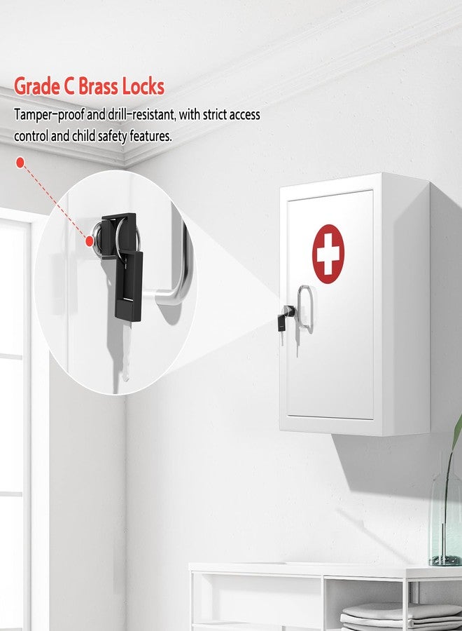 Wensha Locking Medicine Cabinet Wall-Mount: Storage Cabinet with Lock & Key - White Metal First Aid Kits for Family Safety and Childproofing - Image 4