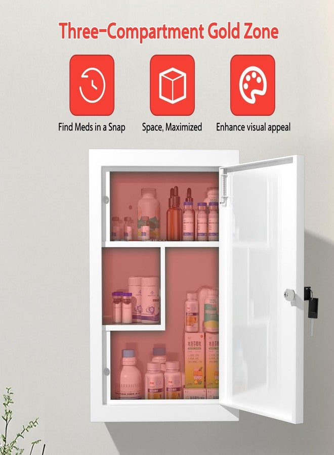 Wensha Locking Medicine Cabinet Wall-Mount: Storage Cabinet with Lock & Key - White Metal First Aid Kits for Family Safety and Childproofing - Image 3