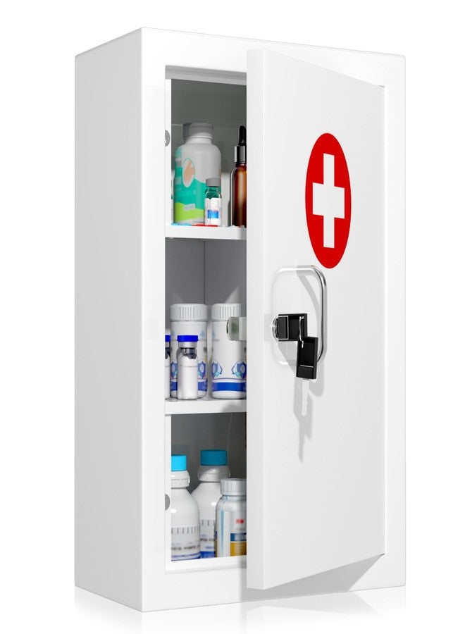 Wensha Locking Medicine Cabinet Wall-Mount: Storage Cabinet with Lock & Key - White Metal First Aid Kits for Family Safety and Childproofing - Image 1