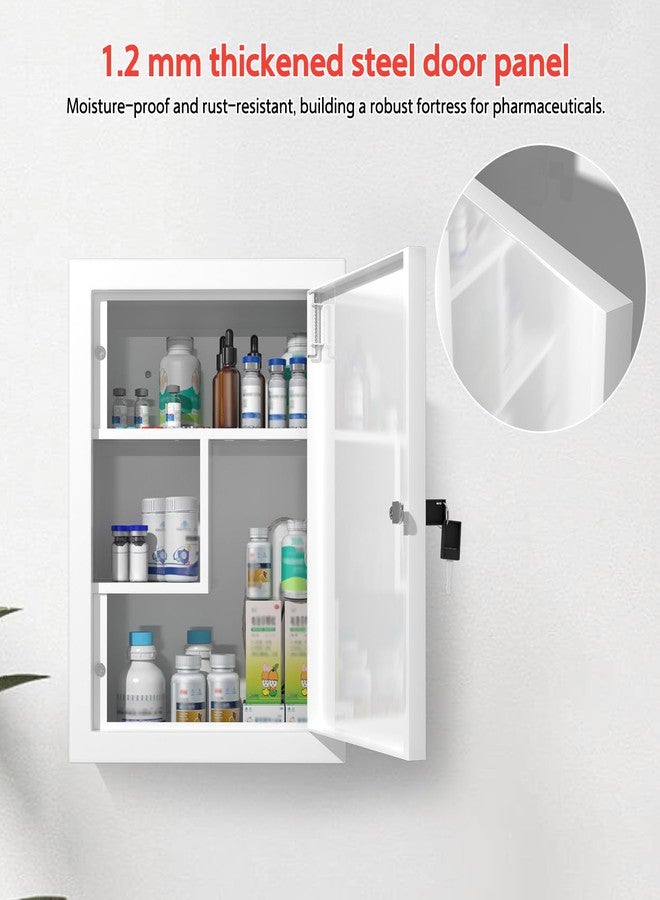 Wensha Locking Medicine Cabinet Wall-Mount: Storage Cabinet with Lock & Key - White Metal First Aid Kits for Family Safety and Childproofing - Image 5